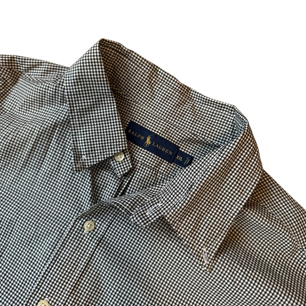 Ralph Lauren Button Down Shirt Men's 2XL Plaid Black White Cotton